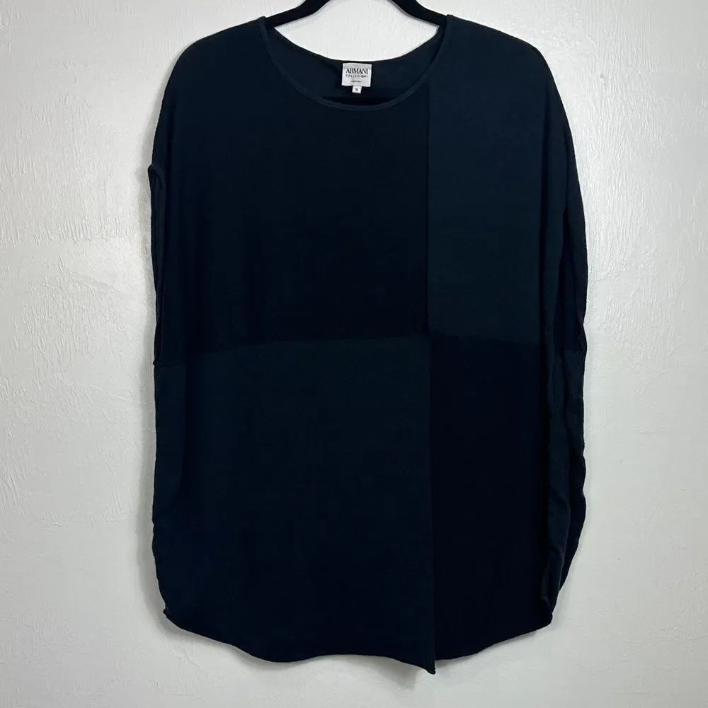 Armani Collezioni Dark Gray Mixed Media Cap Sleeve Tunic Top Size 16
